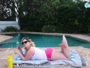 Preview 2 of Blonde Hot MILF Oils Up Her Boobs And Masturbates By The Pool