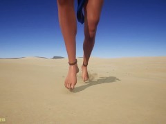 Bare legs in oil run through the desert Wild Life
