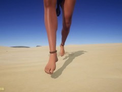 Bare legs in oil run through the desert Wild Life