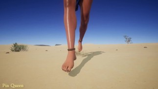 Bare legs in oil run through the desert Wild Life