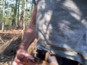 Preview 1 of Wanking in the woods on a log, verbal, close-up cumshot