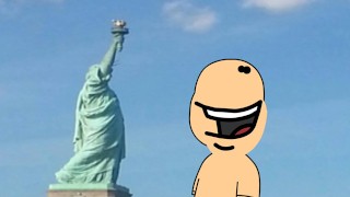 Penis komt klaar over het standbeeld van Liberty / geaard