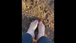 Bare feet in the woods