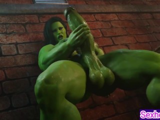 (4K) Ella Hulk Masaje Futa y Masturbarse Su Gran Pene Verde Para Correrse | 3D Hentai Animations | P130