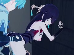 The sexy Beidou and Chongyun fuck hard in the dining room Genshin Impact Anime Hentai Uncensored