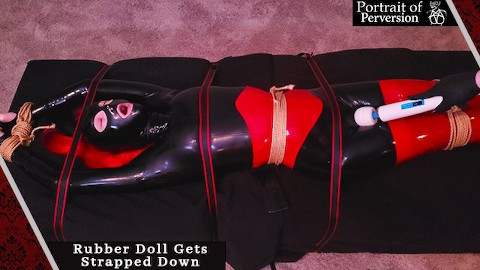 Sexy Latex Rubber Doll Gets Strapped Down & Made to Have Multiple Orgasms With Lovense Flexer & Hush