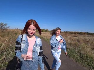 Two girls have fun with remote control vibrators in public places