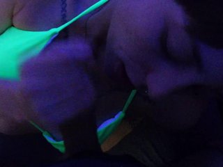 Hot Lisa in Green Bikini and Black Light Deep Blowjob and Pussy fingered POV