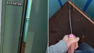 Jerking off and cumming in a public ELEVATOR! I can be seen at any moment!