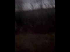 Crazy long walk in fishnets and nude onto a lit street