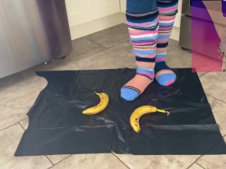Banana “Crushing” In Socks, Nylon Socks, And Barefeet (First Time Crushing)