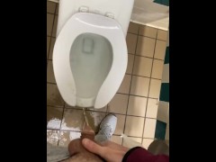 Running to loud public restroom desperate not to wet myself HUGE relief moaning piss on seat mess