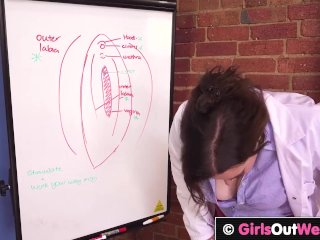 Busty sex teacher masturbates during her lesson