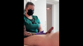 Oiled Handjob in Gloves and Cum on Red PVC Dress