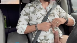 Rubbing cock while driving until cumming.