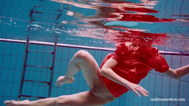 Cute Babe in Red Sexy Open Dress Swimming - Pornhub.com