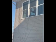Preview 6 of Public Masturbation: sexy horny MILF gets caught by neighbors masturbating in window with big dildo.