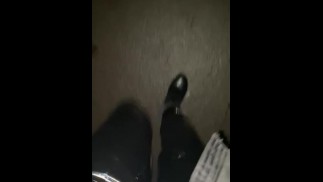 Sissy public at truck stop in latex leggings and heels