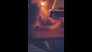 Teen as a sex doll on the living room table