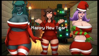 Hornycraft 我的世界模仿无尽游戏色情游戏第 22 集与三个辣妹一起度过快乐的农历新年