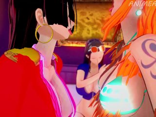 One Piece Sex Party - Nami, Nico Robin and Boa Hancock Make You Experience the HaremPirate Dream