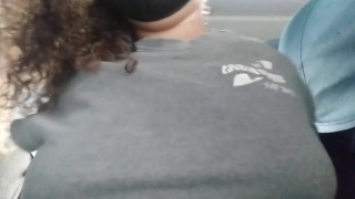 Showing Little Breasts On The Bus While Traveling