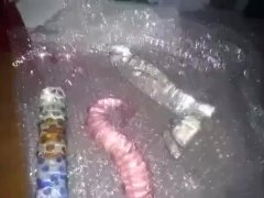 Showing off my toy collection~ (Wolf tail buttplug, vibrators, glass dildos, etc)