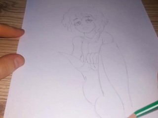 Drawing a pissing Anime Hentai girl