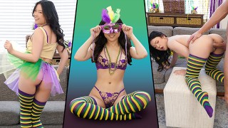 Pequeña Lulu Chu asiática celebra a Mardi Gras tomando una polla gigante en todas las posiciones - Exxxtra Small