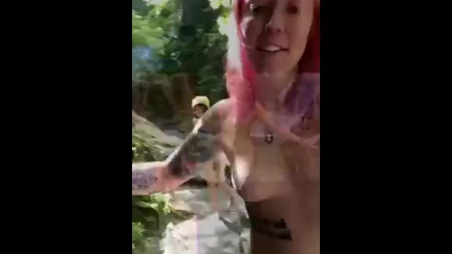 Sexy girls stripping fully nude and exploring a waterfall