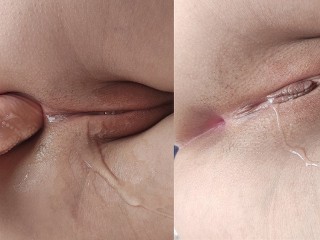 Her Pussy Gets very Wet and Squirts as she Fucks her Ass with a Dildo! Anal