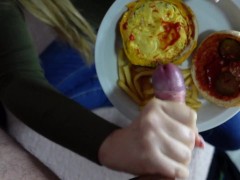 I want more sauce in my burger, cum eating, food porn