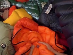 Twenty Down Jackets And One Horny Downfreak In An Inflatable Pool