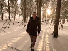 Norwegian girl teasing her pussy outdoors in the woods