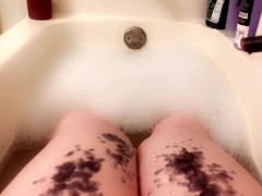 thicc trans BBW drips wax on thighs in the bath tub