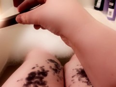 thicc trans BBW drips wax on thighs in the bath tub