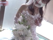 Preview 5 of Massive squirting masturbation with a vibrator in a wedding dress part 1
