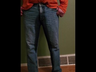 wetting, jeans, solo male, vertical video