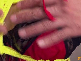 Tied up Japanese chick gets her tits oiled and pussy pleased with a vibrator