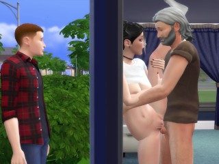 Teen Slut Used by Old Man in Front of Boyfriend - DDSims