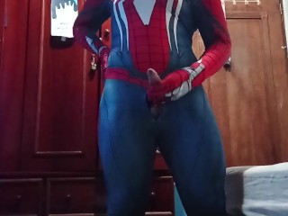 Wanking off in my Spiderman Suit