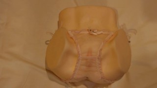 Sex with a silicon hole wearing cute sheer panties
