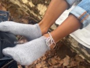 Preview 6 of College Girl gives Dirty surprise SOCKJOB during hike 😈