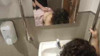 my cute and horny girlfriend begged me to get fucked in the mall bathroom