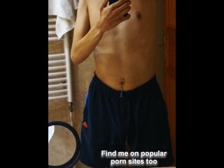 TUMMY PIERCED ARAB TEEN GUY SHOWS OFF HIMSELF IN THE MIRROR