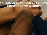 TUMMY PIERCED ARAB TEEN GUY SHOWS OFF HIMSELF IN THE MIRROR