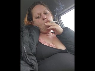 smoking fetish, milf, public, brunette