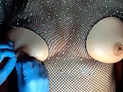 Preview 3 of Lady Shock - sitting on a medical needle & in tits & vibrator