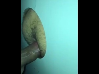 Fucking Bare in the Glory Hole \ with my Husband Creampied