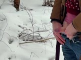 ASMR power pissing with pulsating urine in winter forest. Outdoor watersports